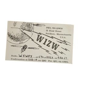 Vintage‎ 1957 W1ZW Needham Massachusetts Ham Amateur Radio QSL Cards Postcard